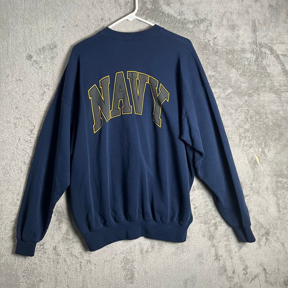 Vintage‎ Navy Back Graphic Crewneck Sweatshirt Minimal Streetwear XL Mens